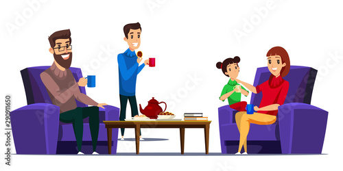 Family indoor recreation flat vector illustration