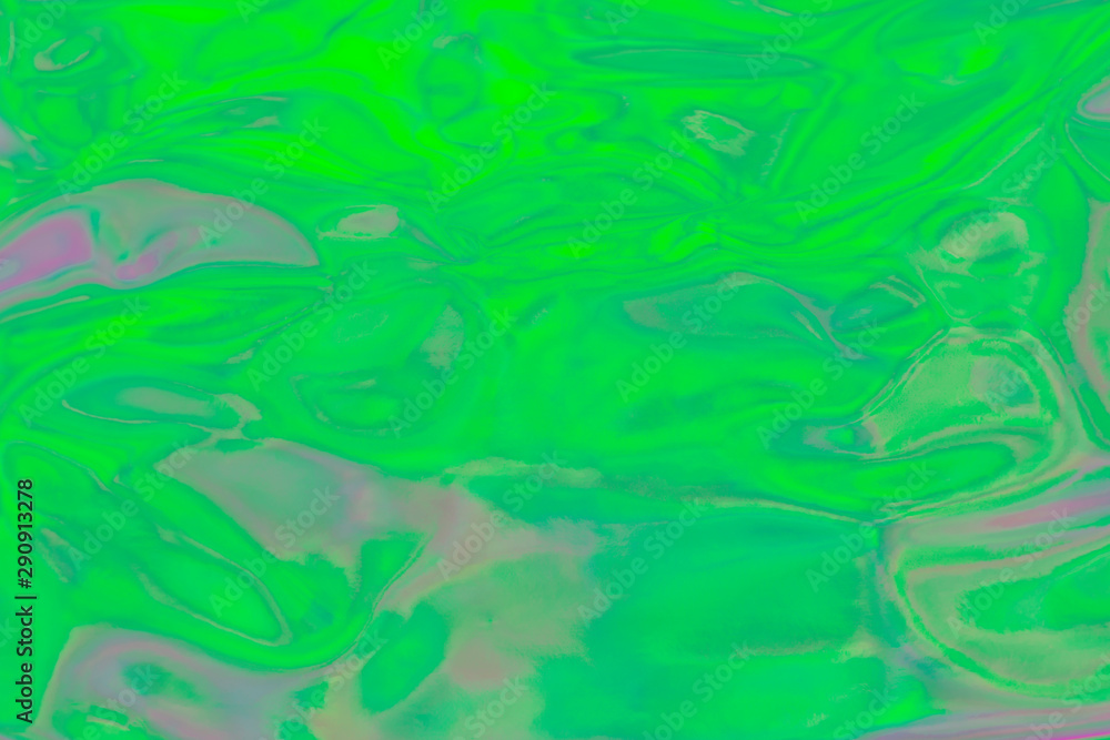 Fototapeta premium Holographic wrinkled abstract foil texture. Glittering blurred surface pack. Green bright holographic foil background.
