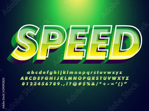 green font with trendy design style, 3d bold text effect with dark green background, modern and futuristic font with cool effect