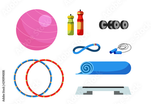 Fitness equipment flat vector illustrations set