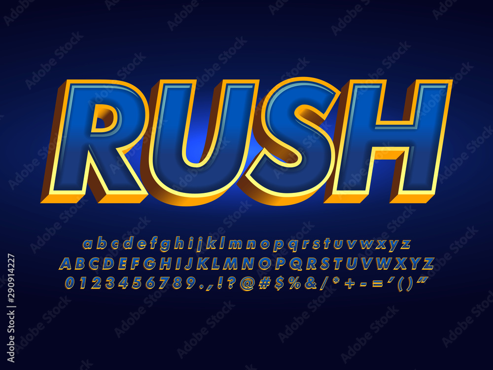 dark metallic blue and gold outline text effect, super stars futuristic and elegant font, luxury blue alphabet with gold extrude outline - obrazy, fototapety, plakaty 
