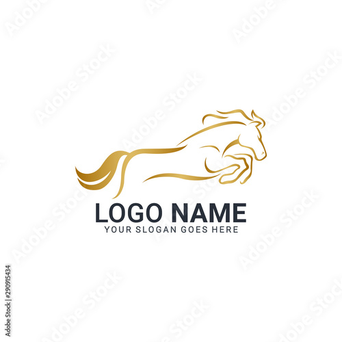 Modern gold abstract horse logo design. Animal logo design