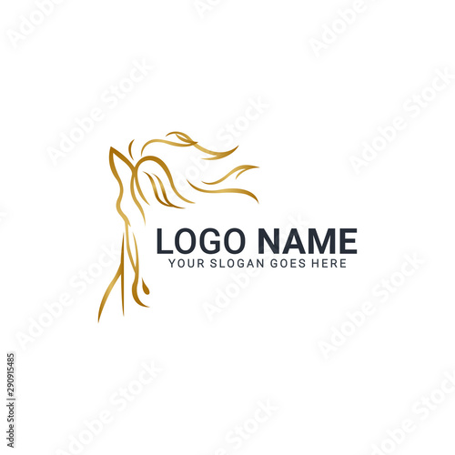 Modern gold abstract horse logo design. Animal logo design