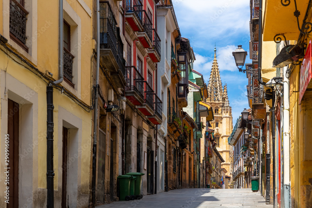 View of Oviedo streets in historical center, Spain