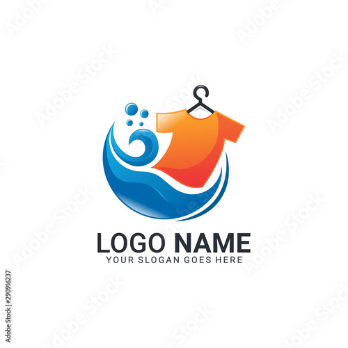 Laundry logo design with abstract and modern shape. Editable logo design