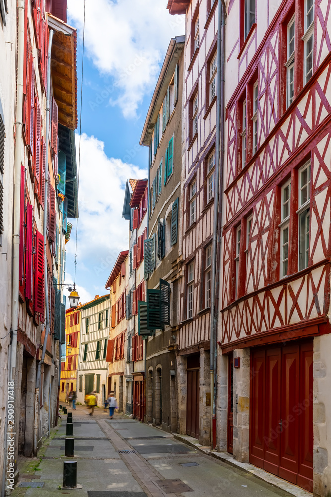 Half-timbered houses in Bayonne city center. France