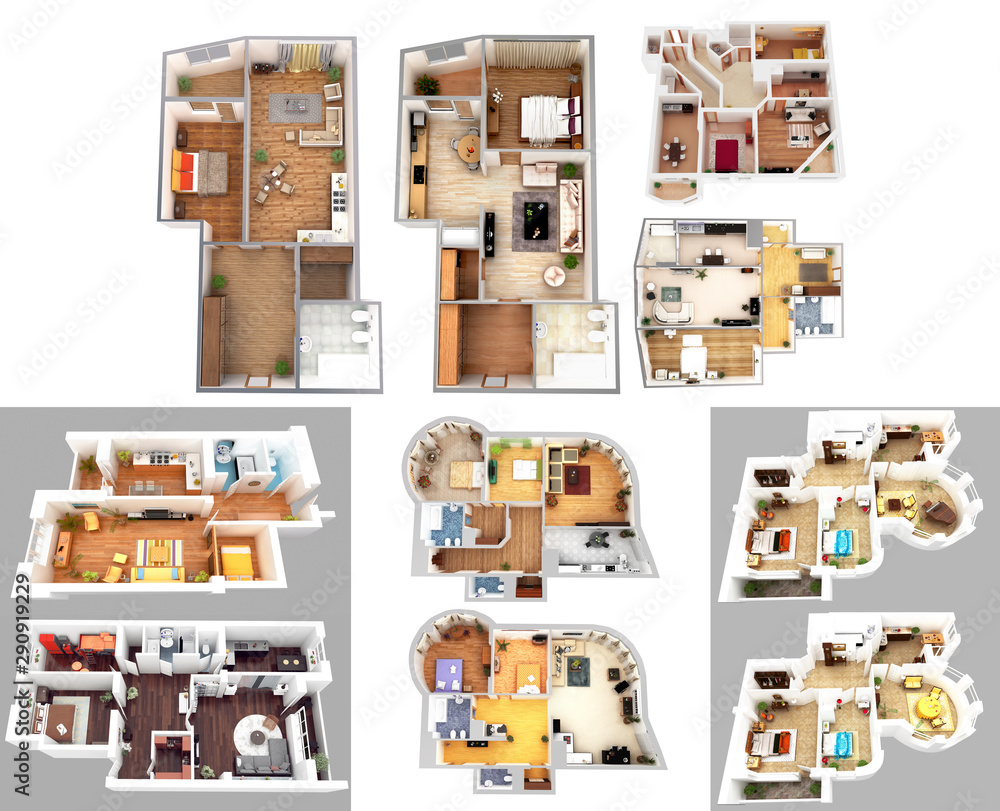 Fototapeta premium 3d render, illustration, apartment, rendering