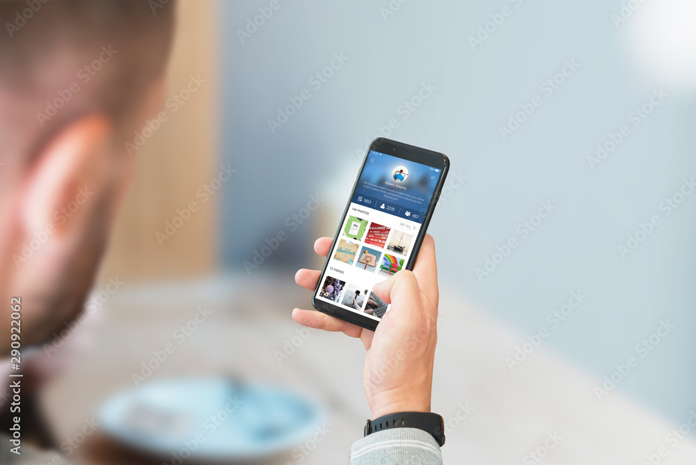 Guy use social network on smart phone concept. Guy use social network on smart phone concept.