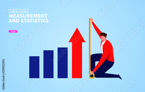 Businessman taking tape measure and counting the height of business development