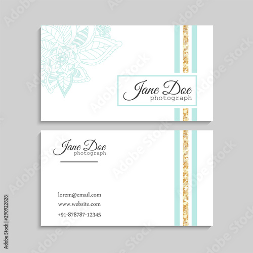 Set of business card with zentangle hand drawn flowers. Template