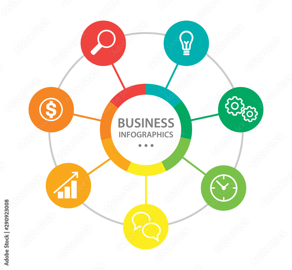 Infographics template for business. Infographic elements with 7 steps, circles. Infographics template for business. Infographic elements with 7 steps, circles.