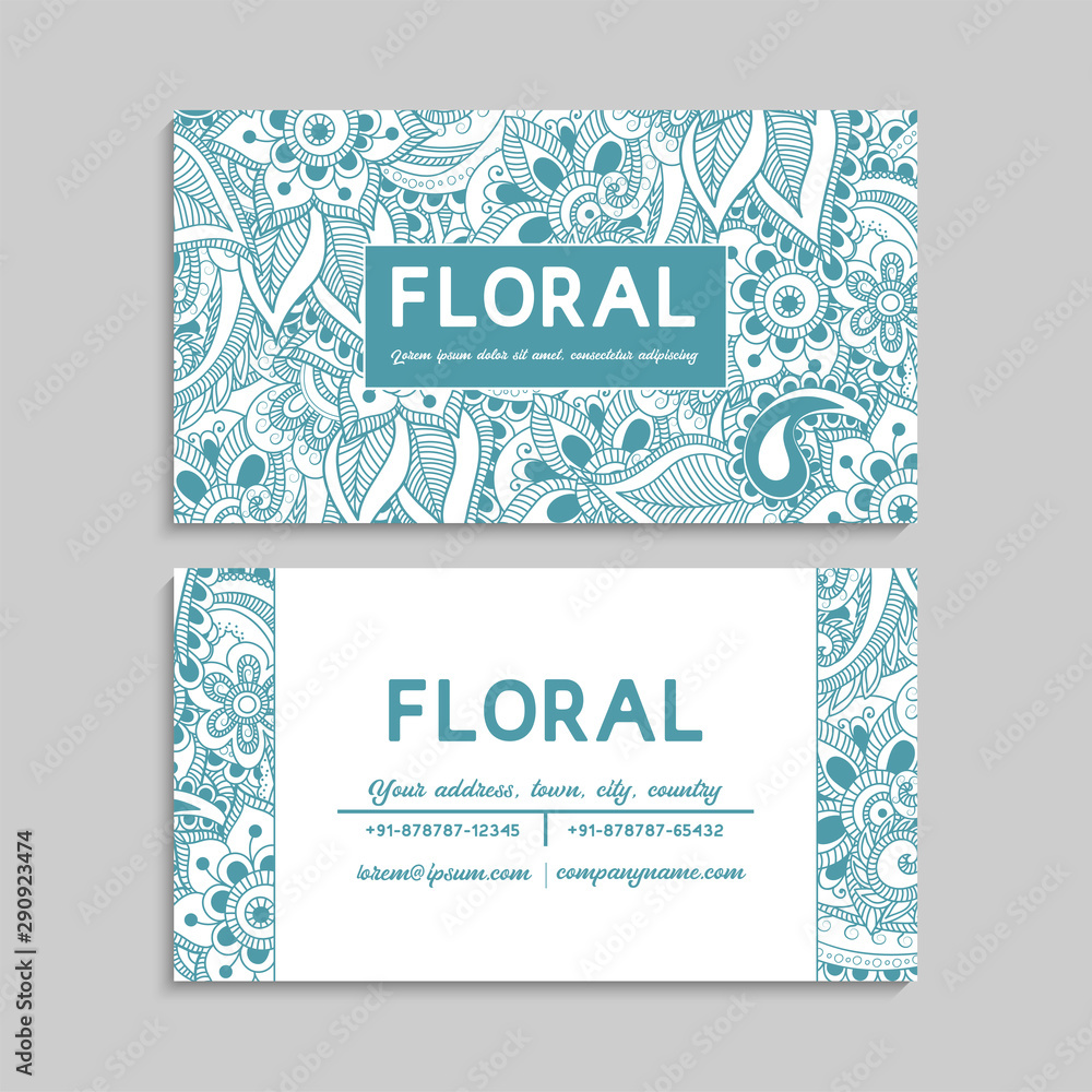 Set of business card with zentangle hand drawn flowers. Template Set of business card with zentangle hand drawn flowers. Template