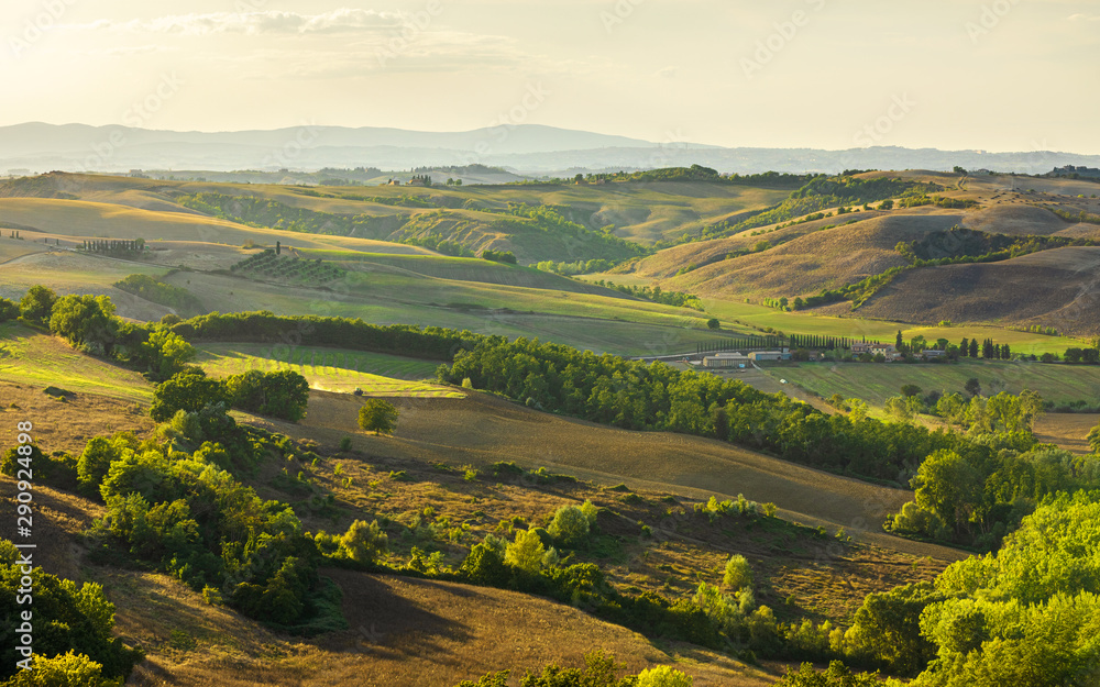 Tuscany countryside panorama on sunset. Italy, Europe.