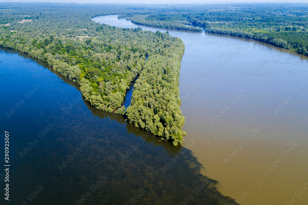 The confluence of the Drava and Danube rivers