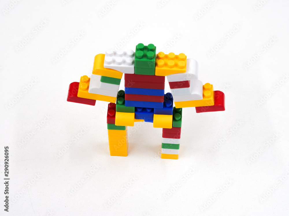 Obraz premium Toy plastic building blocks, various colors, robotics