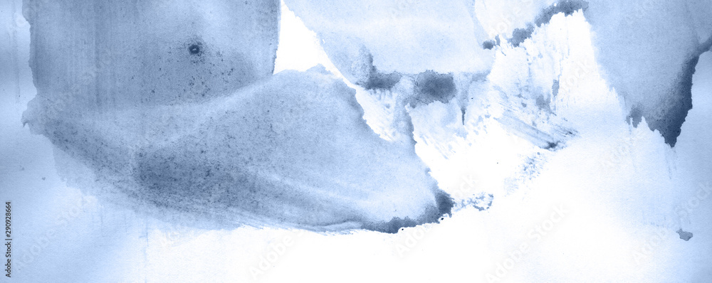 Fototapeta premium Abstract watercolor background hand-drawn on paper. Volumetric smoke elements. Navy blue color. For design, web, card, text, decoration, surfaces.
