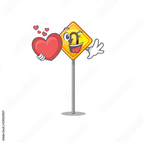 With heart u turn sign with a mascot