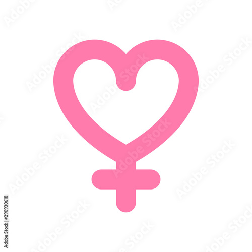 Symbol of Venus. Female Symbol icon. Vector style is flat iconic symbol with heart, pink color, white background.