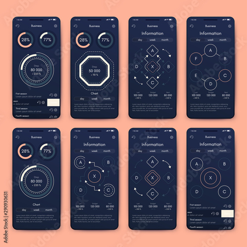 Different UI, UX, GUI screens and flat web icons for mobile apps