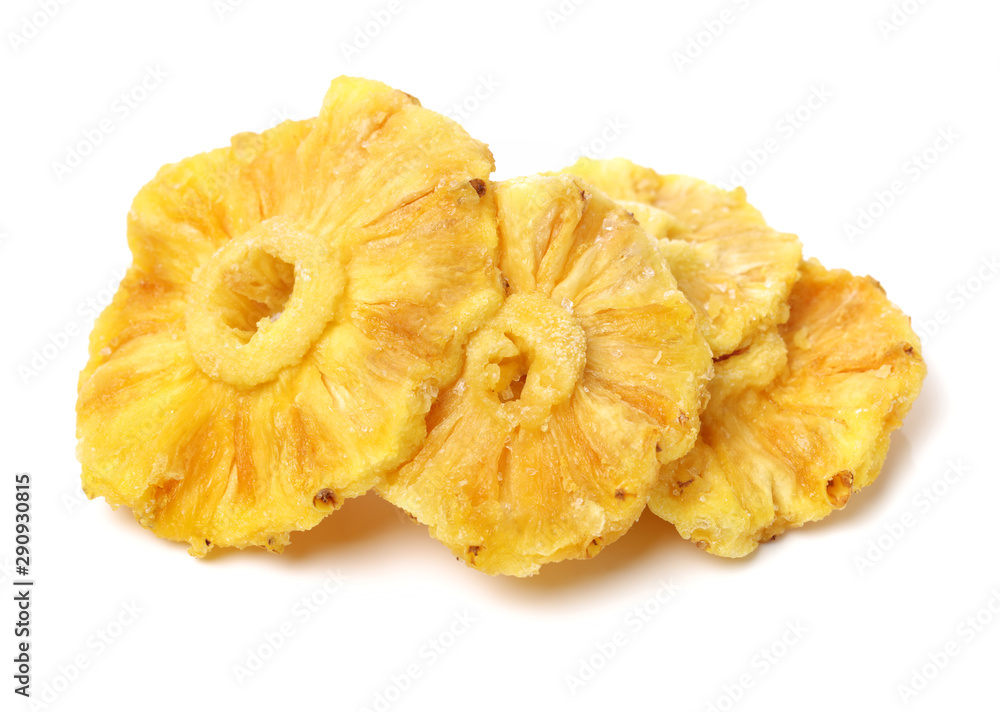 Slices of dried pineapple isolated on white background. Slices of dried pineapple isolated on white background.