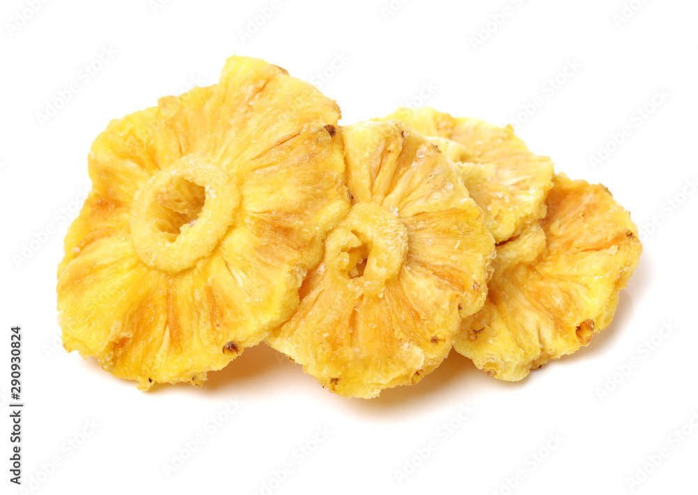 Slices of dried pineapple isolated on white background. Slices of dried pineapple isolated on white background.