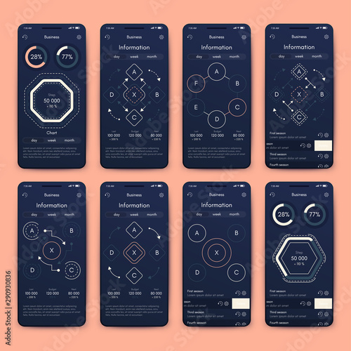 Different UI, UX, GUI screens and flat web icons for mobile apps