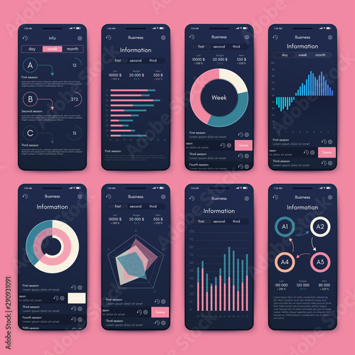 Different UI, UX, GUI screens and flat web icons for mobile apps