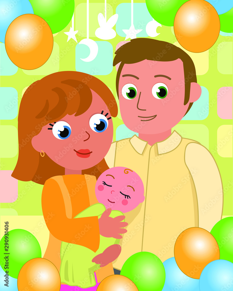 Baby party with mom and dad vector Baby party with mom and dad vector