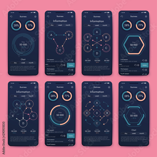 Different UI, UX, GUI screens and flat web icons for mobile apps