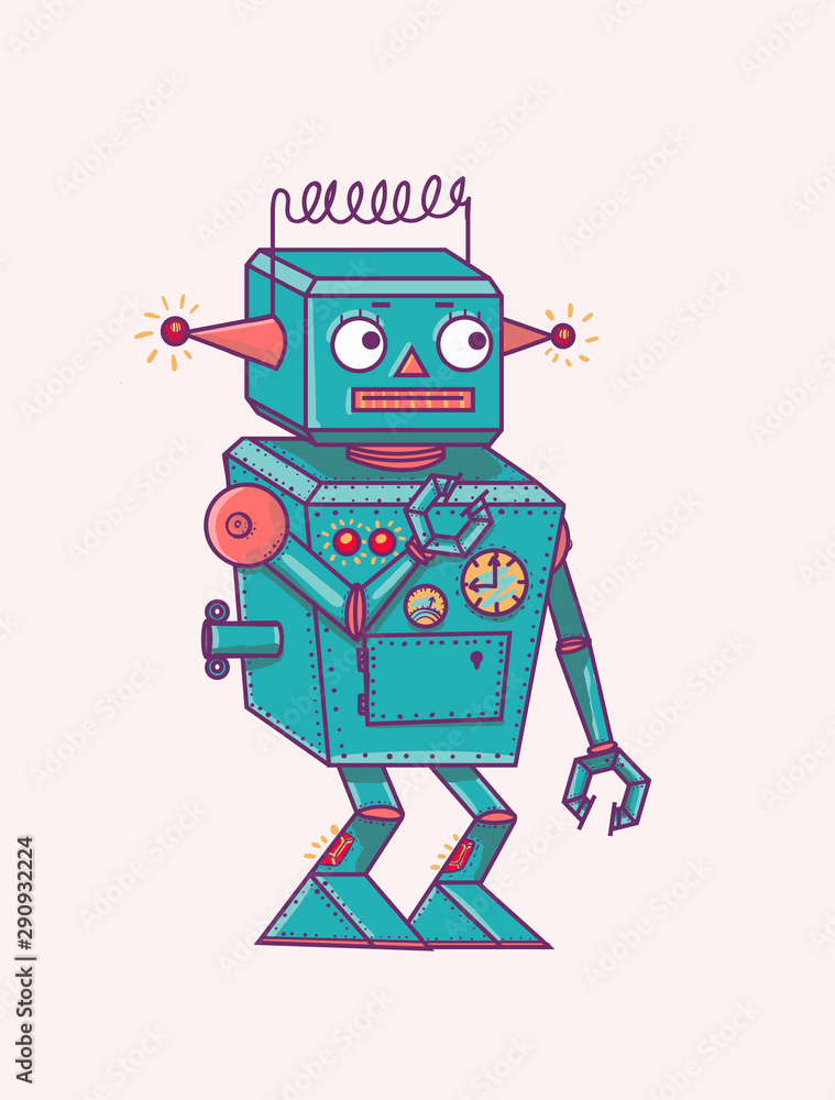 Fototapeta premium retro robot toy isolated on white