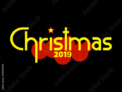 Christmas yellow decorative text and baubles on black