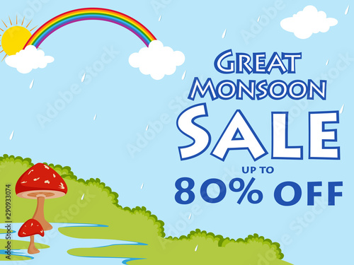 easy to edit vector illustration of great monsoon sale and promotion advertisement banner background template