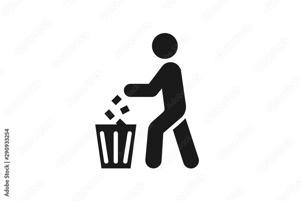 trash box icon, man throw garbage on trash box icon