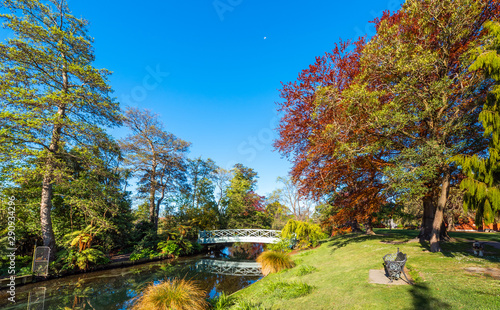 CHRISTCHURCH, NEW ZEALAND - OCTOBER 18, 2018: River landscape, Christchurch Botanic Gardens.