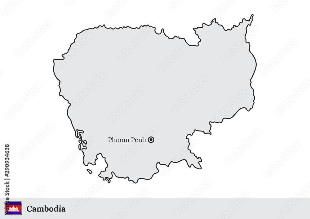 Capital Of Cambodia Map Cambodia Vector Map With The Capital City Of Phnom Penh Stock Vector |  Adobe Stock