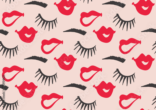 seamless pattern with lips and eyelashes