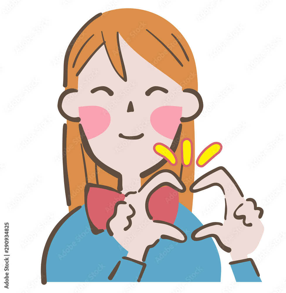 指でハートマークを作る笑顔の女子高校生 イラスト Stock Illustration Adobe Stock