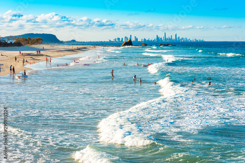 View of the sandy beach, Gold Coast, Queensland, Australia. photo