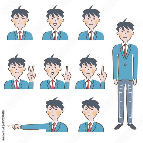 男子高校生　表情集　セット　イラスト