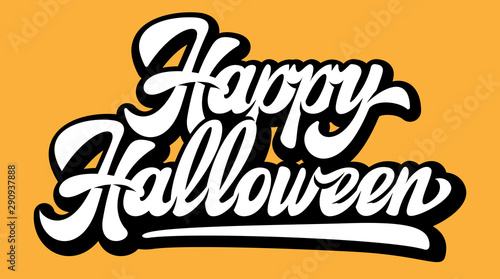 Color vector illustration with calligraphic inscription Happy Halloween