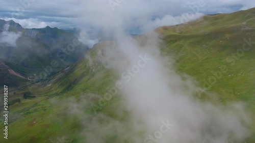 Drone shot above the French Alps in summer 2