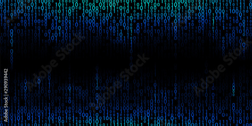 Blue cyber background of binary code digits. photo