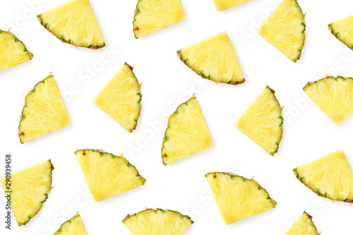 Pattern of pineapple slices isolated on white background