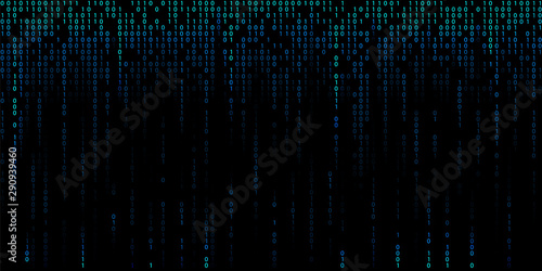 Blue cyber background of binary code digits.