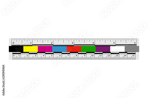 Forensic or police ruler with a color swatches.