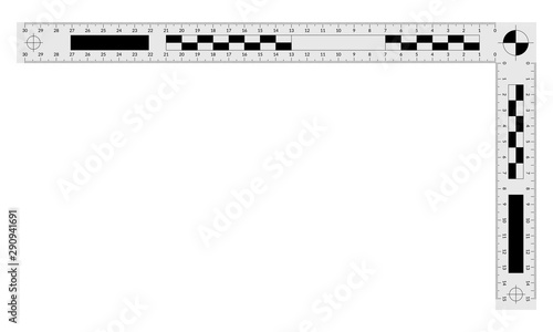 Double angled forensic ruler for measuring a crime evidences.