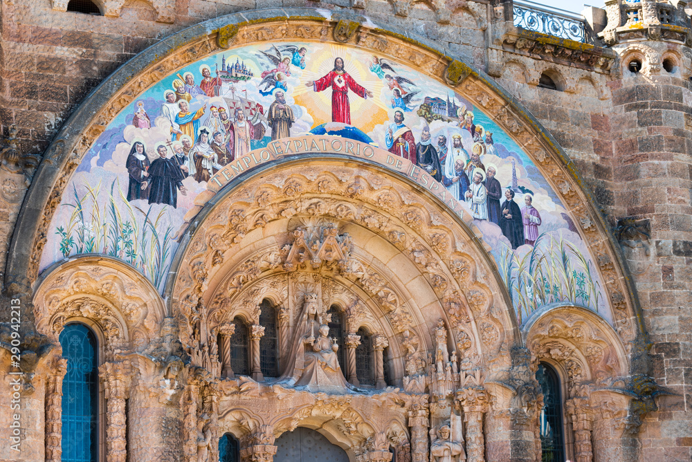 Painting on the Temple of the Sacred Heart of Jesus on Tibidabo mountain, Barcelona, Catalonia, Spain.