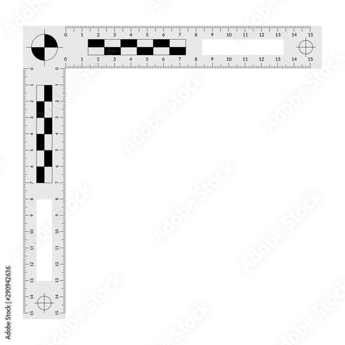 Double angled forensic ruler for measuring a crime evidences.