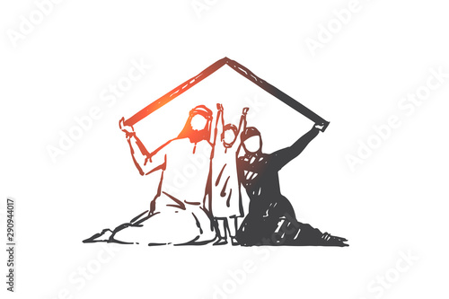 Family protection, togetherness, concept sketch. Hand drawn isolated vector