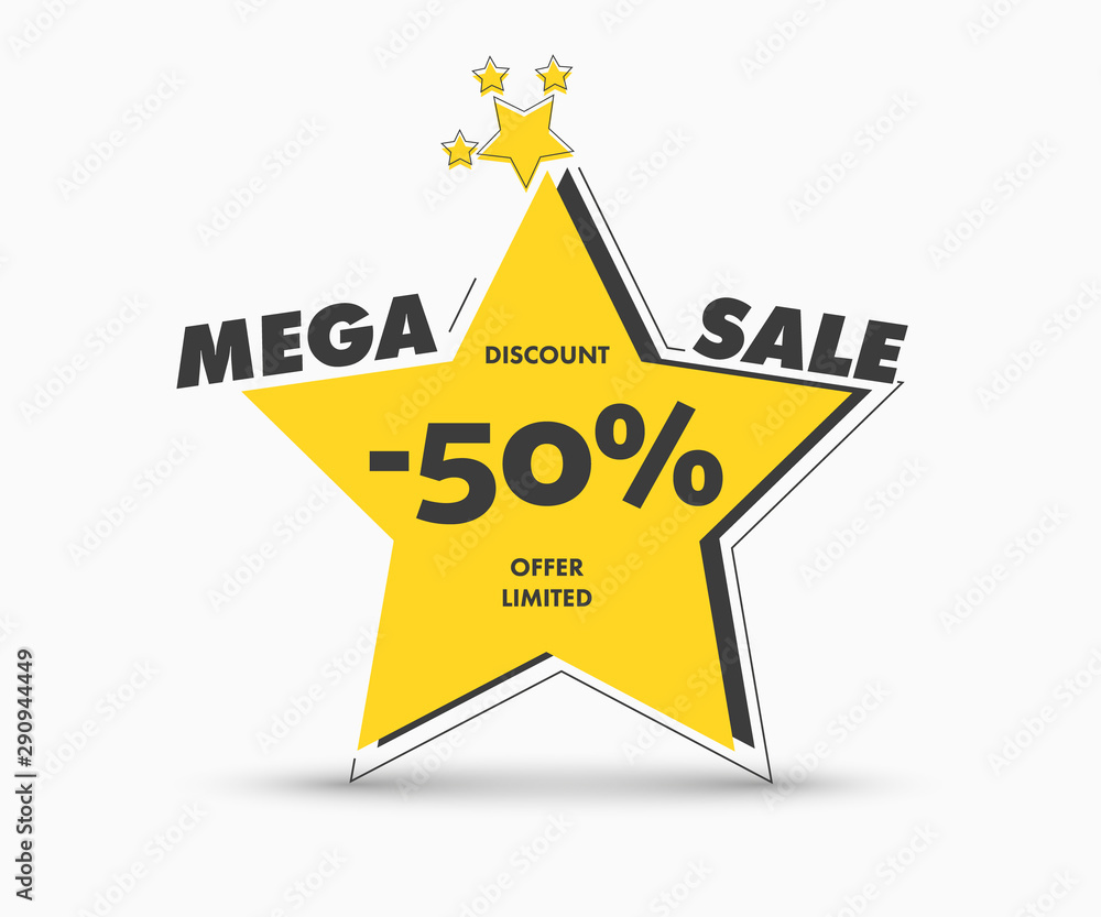 Obraz premium Star yellow tag vector template for mega big sale.
